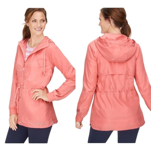 Talbots Jackets & Blazers - T by Talbots  Pink lightweight 
Hooded Cinched Waist Woven jacket size P